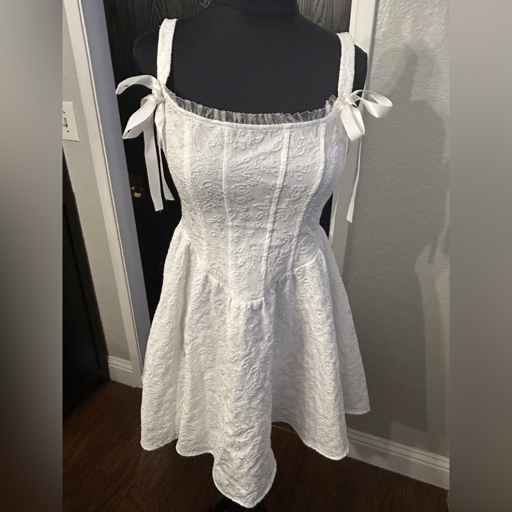 White Lace Dress with Bow Straps